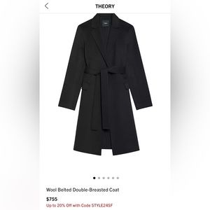 Theory wool-cashmere belted double breasted coat black